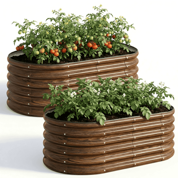 SnugNiture 2-Pack 4x2x1.5 ft Galvanized Raised Garden Bed, Outdoor Metal Planter Box for Vegetables, Brown