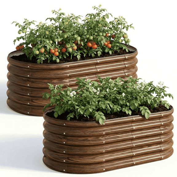 SnugNiture 2-Pack 4x2x1.5 FT Extra-Deep Raised Garden Bed, Galvanized Metal Planter Box for Vegetables, Tomatoes, Herbs, Brown