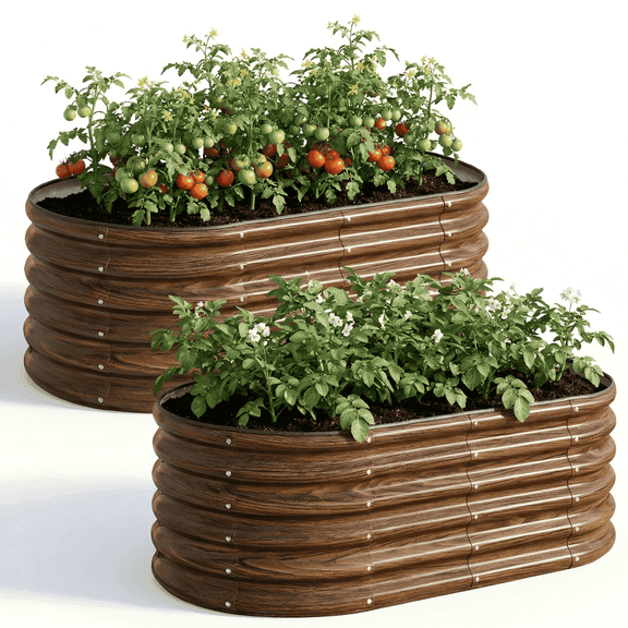 SnugNiture 2-Pack 4x2x1.5 FT Extra-Deep Raised Garden Bed, Galvanized Metal Planter Box for Vegetables, Tomatoes, Herbs, Brown