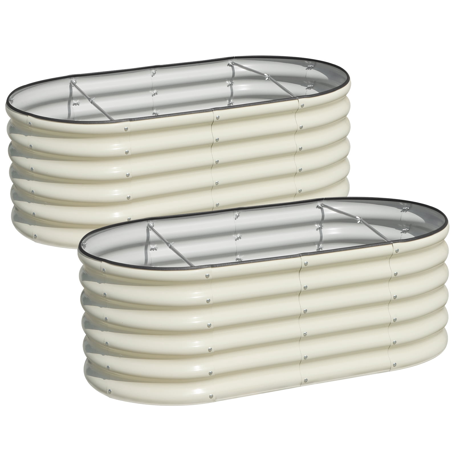 SnugNiture 2-Pack 4x2x1.5 ft Galvanized Raised Garden Bed, Outdoor Metal Planter Box for Vegetables, White