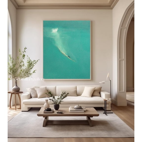 SunverseGreen Abstract Landscape Poster Wall Art Modern Lake Scene Contemporary Artistic Home Decor, 24x36 UNFRAMED