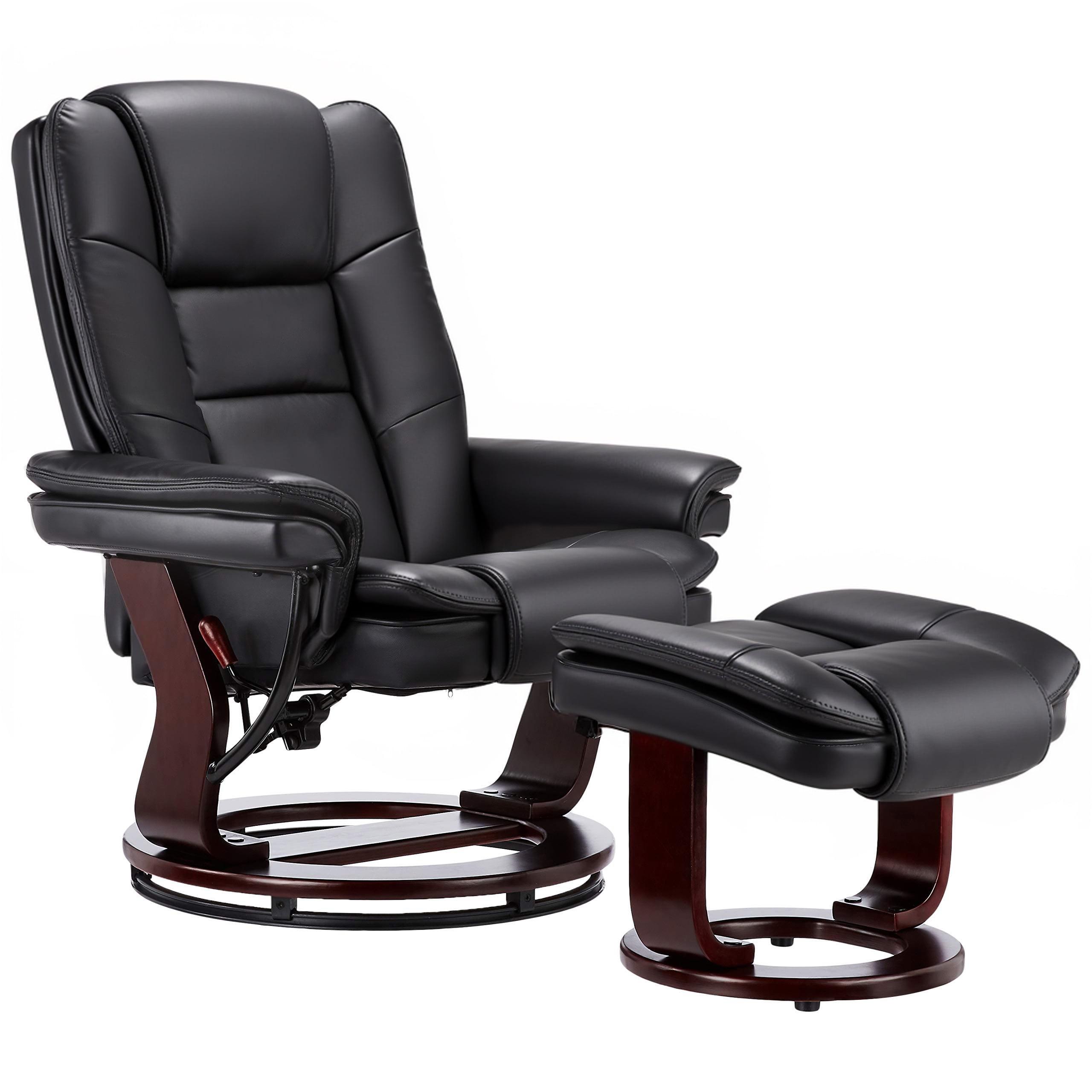 Black Faux Leather Swivel Recliner with Ottoman