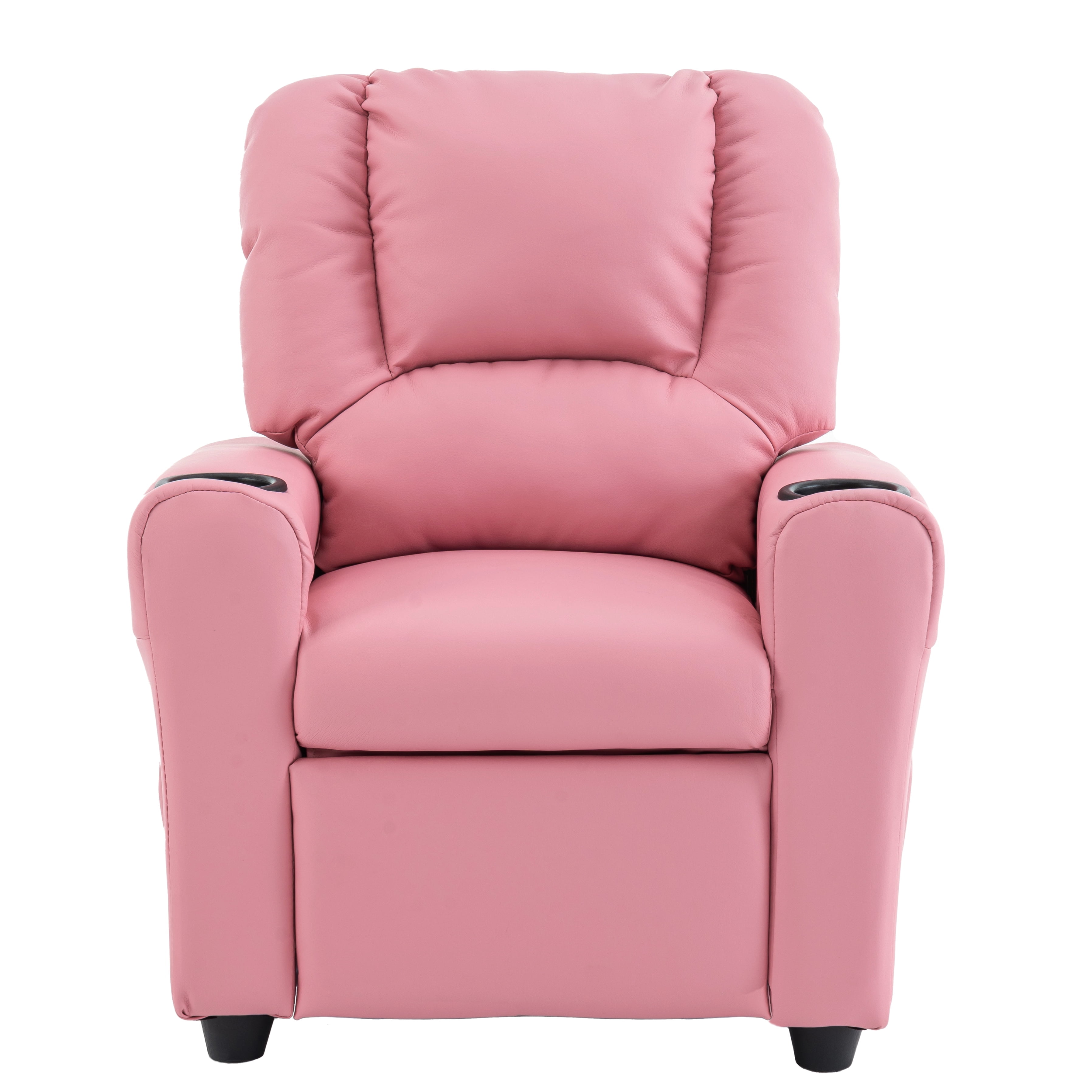 Snugway Contemporary Leather Kids Recliner with Cup Holder and Headrest Pink