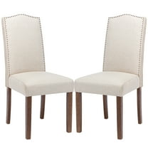 Snugway Dining Chair Beige Upholstered Parson Chair with Nailhead Trim, Set of 2