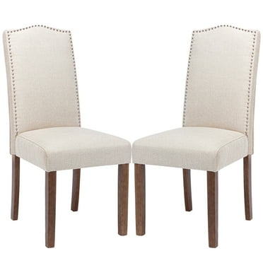 Snugway Dining Chair Beige Upholstered Parson Chair with Nailhead Trim, Set of 2