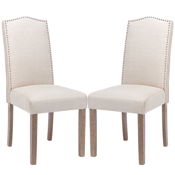 Snugway Dining Chair Beige Upholstered Parson Chair with Nailhead Trim, Set of 2