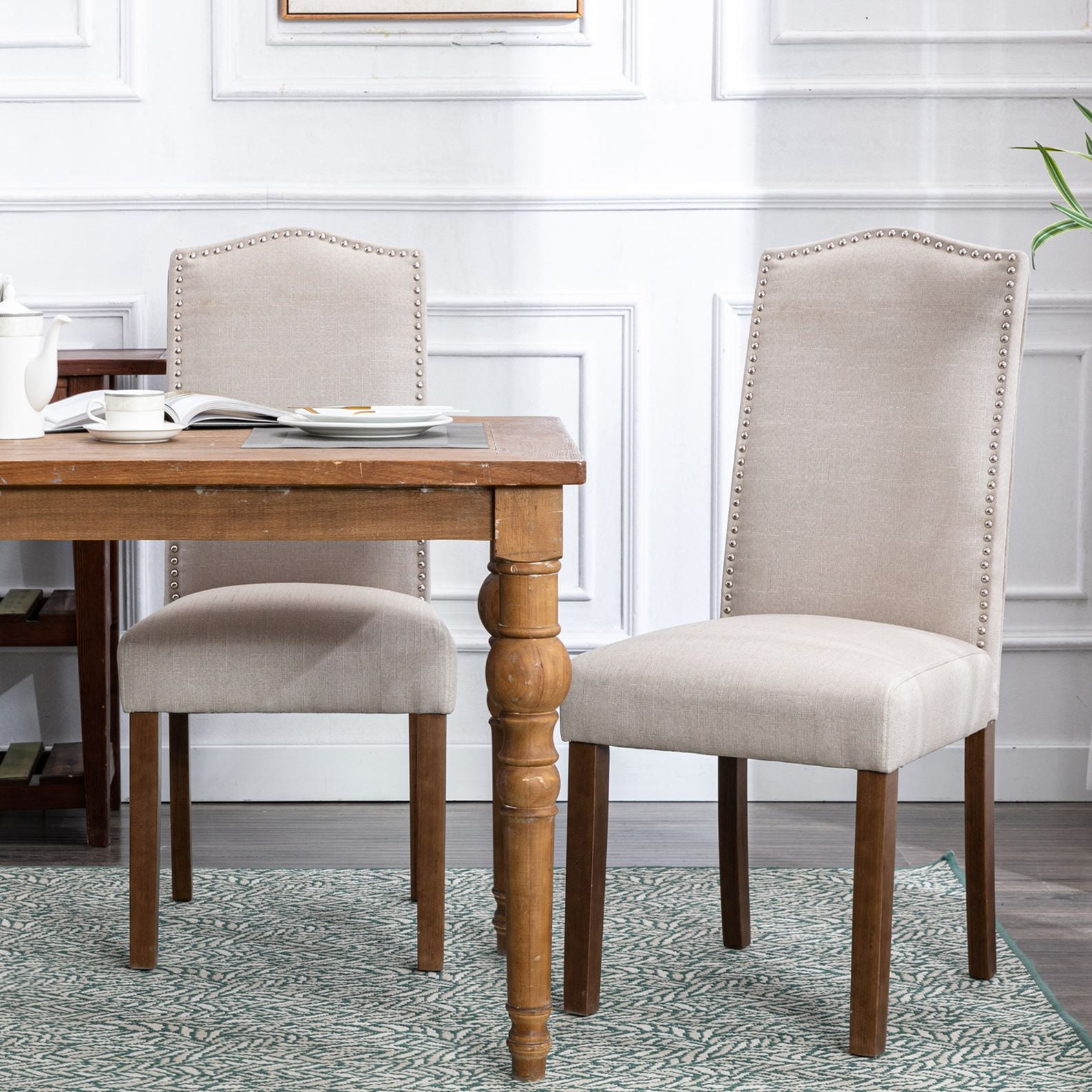 Beige dining chairs with nailheads online