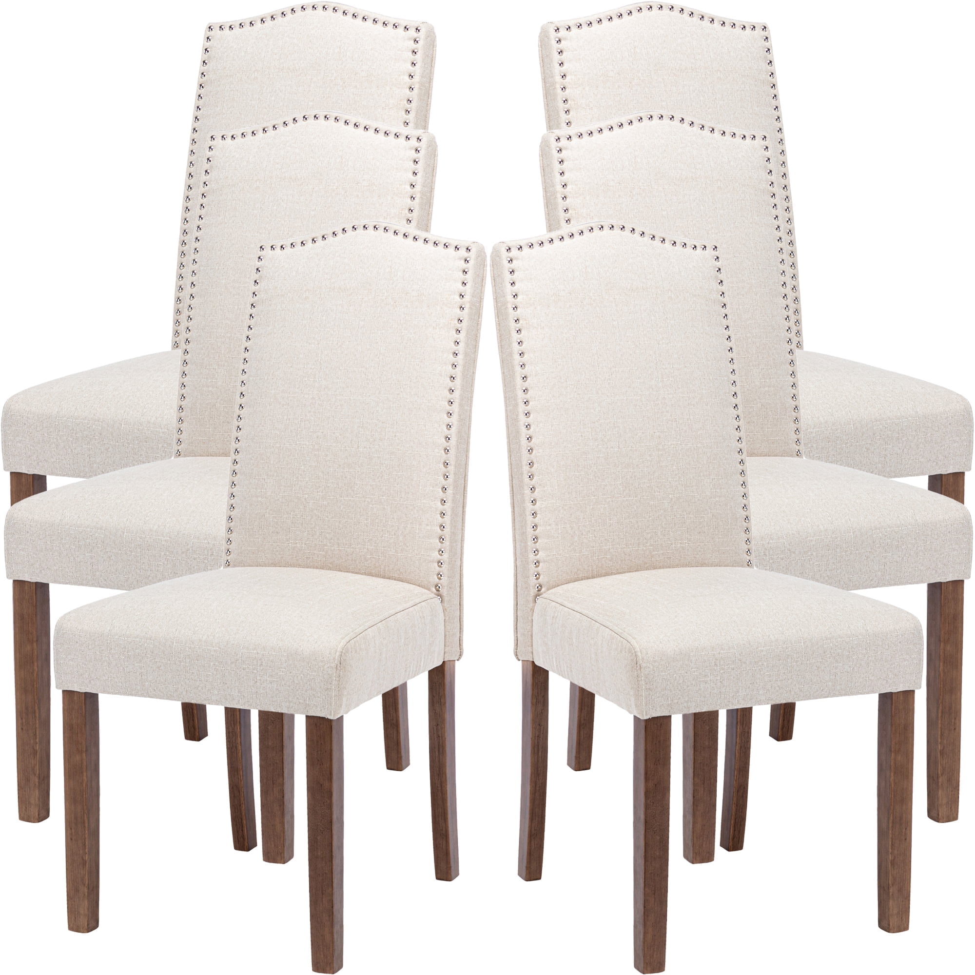 Snugway Beige Upholstered Dining Chair Set of 6, Parson Design with