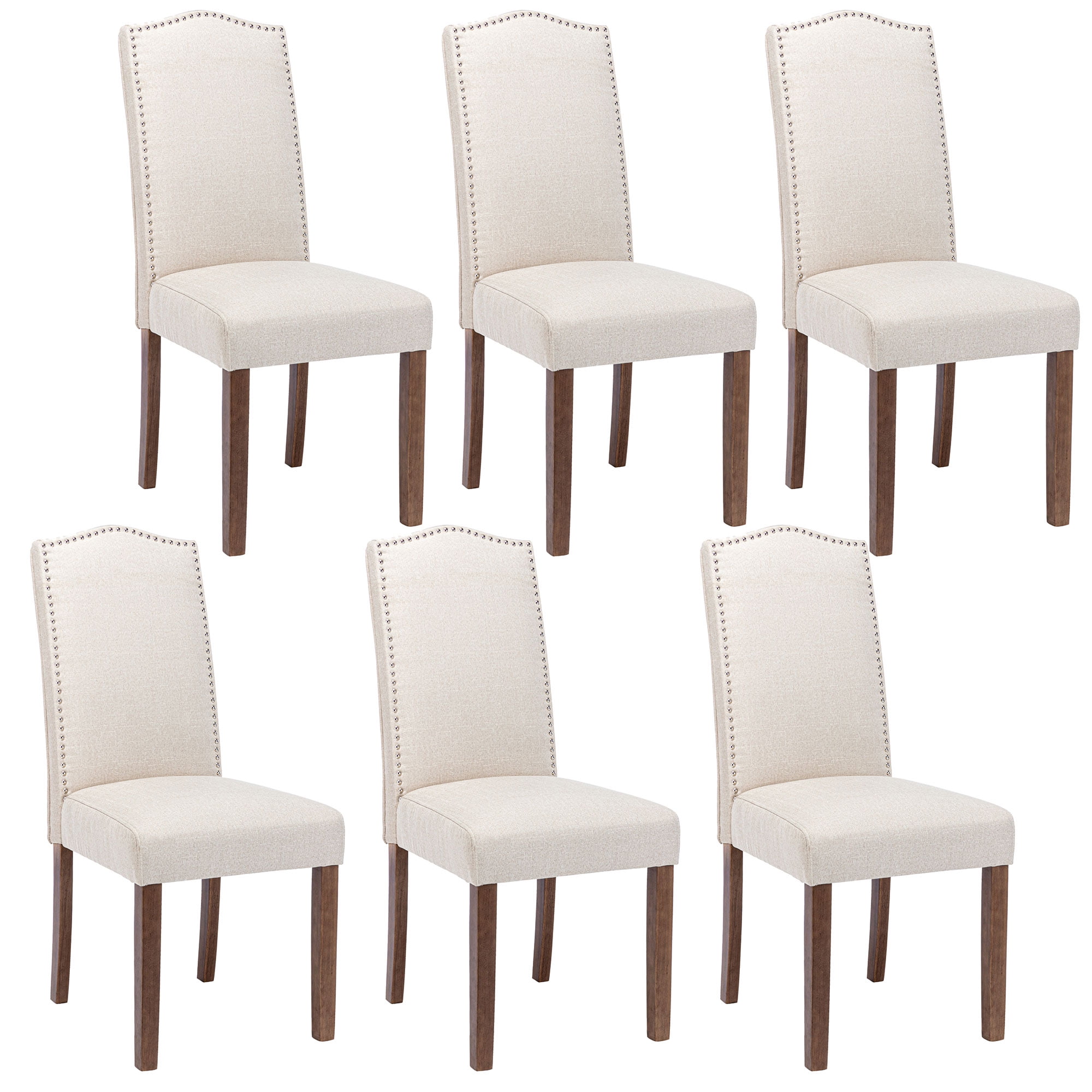Snugway Dining Chair Beige Upholstered Parson Chair with Nailhead Trim, Set of 6