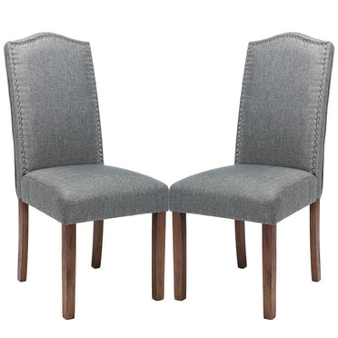 Snugway Dining Chair Grey Upholstered Parson Chair with Nailhead Trim, Set of 2