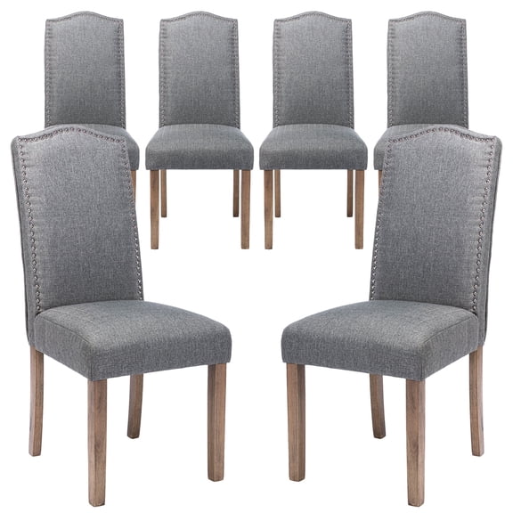 Snugway Dining Chair Grey Upholstered Parson Chair with Nailhead Trim, Set of 6