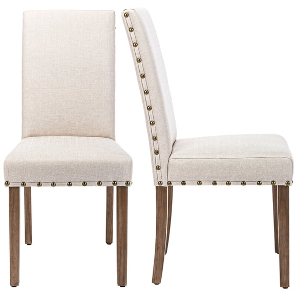 Snugway Handcraft Linen Solid Wood Parson Chair,Dining Chair,Set of 2,Beige