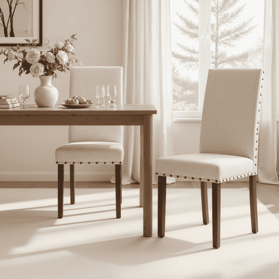 Snugway Handcraft Linen Solid Wood Parson Chair,Dining Chair,Set of 2,Beige