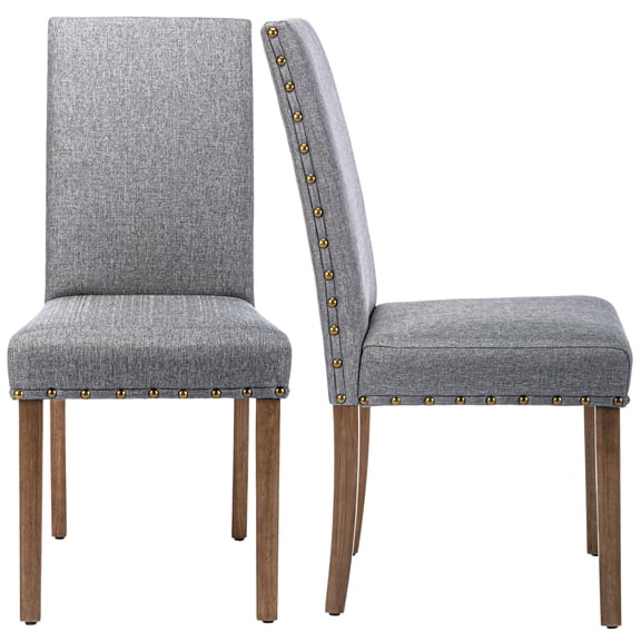 Snugway Handcraft Linen Solid Wood Parson Chair,Dining Chair,Set of 2,Gray