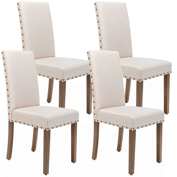 Snugway Handcraft Linen Solid Wood Parson Chair,Dining Chair,Set of 4,Beige