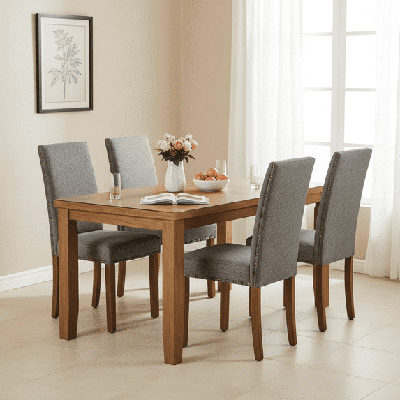 Snugway Handcraft Linen Solid Wood Parson Chair,Dining Chair,Set of 4,Gray