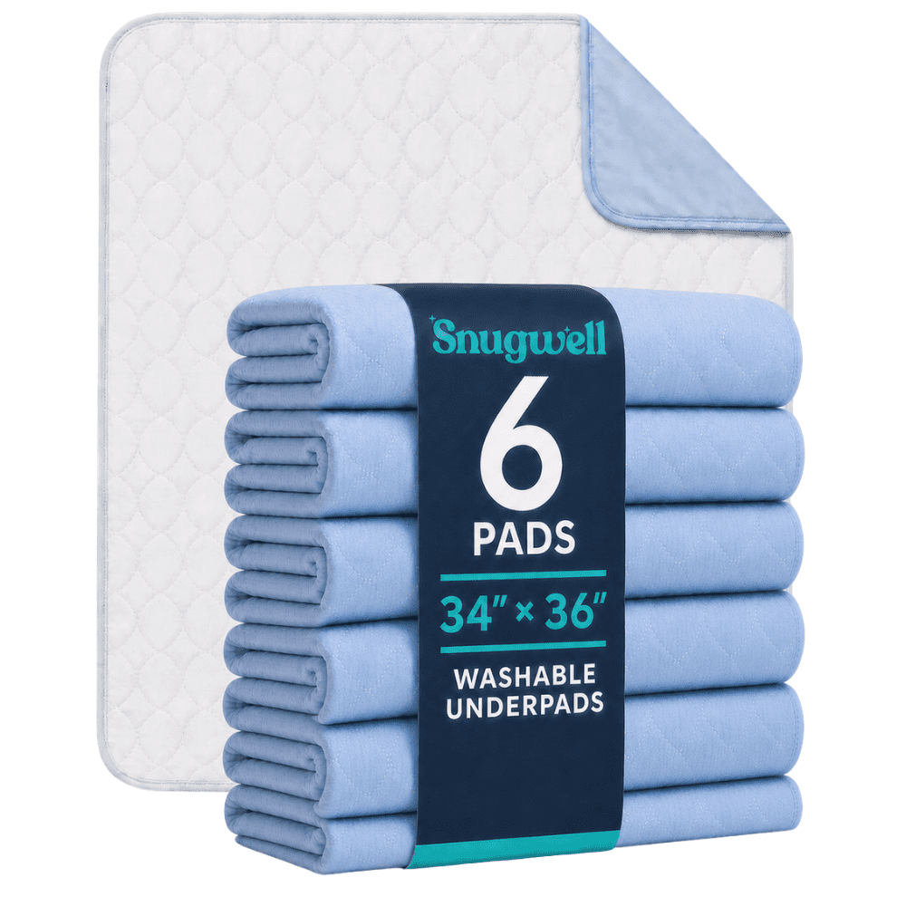 Snugwell Reusable Absorbent Washable Underpads, 6 Count, 34" x 36"