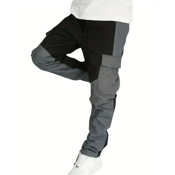 Snullo Men's Cargo Pants, Multi-Pocket Design, Solid Color Loose Straight Leg Casual Trousers