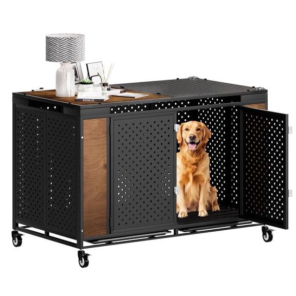 Snuowu 38" Heavy Duty Dog Crate Furniture for Small,Medium and Large Dogs,Rustic Wooden Dog Cage Kennel Indoor Furniture with Waterproof Top,Decorative Pet House Side End Table (Black)