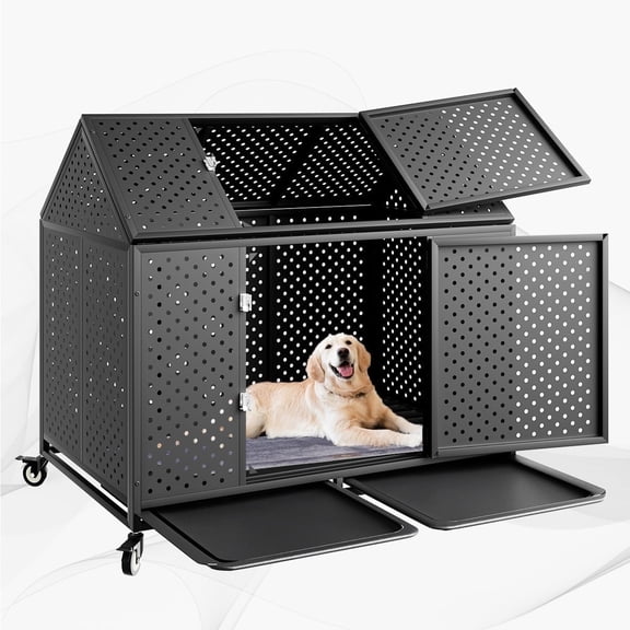 Snuowu 42" Heavy Duty Dog Crate Furniture for Small,Medium and Large Dogs,Rustic Wooden Dog Cage Kennel Indoor Furniture with Waterproof Top,Decorative Pet House Side End Table (Black & Grey)