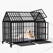 Snuowu 54 Inch Heavy Duty Dog Crate Large Dog cage Strong Metal Dog Kennels and Crates for Large Dogs Top Open with Wheels 2 Removable Trays