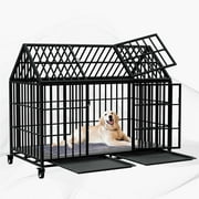 Snuowu 54 Inch Heavy Duty Dog Crate Large Dog cage Strong Metal Dog Kennels and Crates for Large Dogs Top Open with Wheels 2 Removable Trays