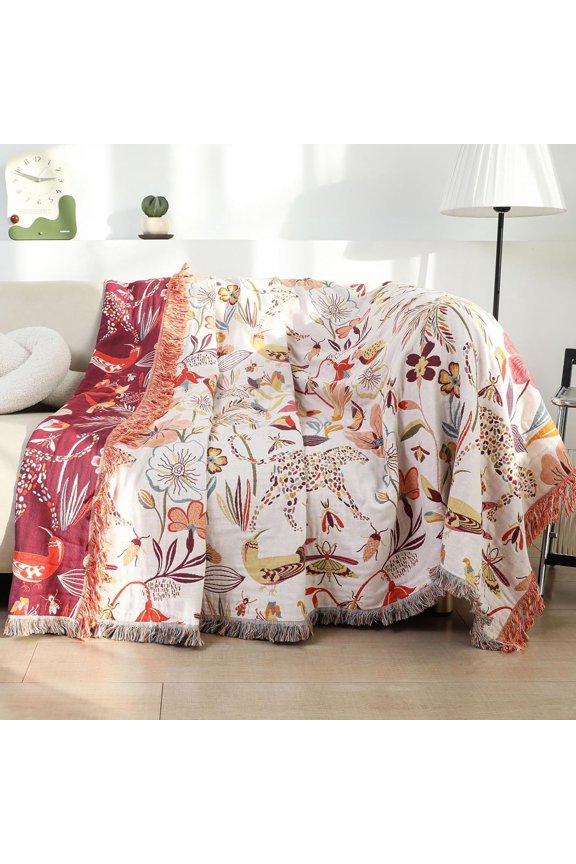 Snycler Boho Throw Blanket, 100% Cotton Soft Luxury Throw Rustic Quilt, 60"x80" Floral Printed Farmhouse Decor Bed Summer Blankets, All Season Rustic Reversible Bohemian Throw for Bed - Lemon