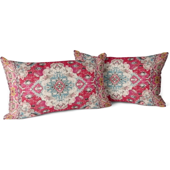 Snycler Boho Throw Pillow Covers 12x20 inch Set of 2 Boho Rug Carpet Double Sided Pattern Cotton Soft Pillow Case Cushion Cover Pillowcase for Couch Sofa Bed Decorative (Red)