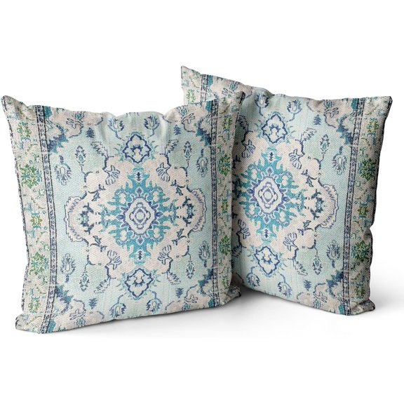 Snycler Boho Throw Pillow Covers 20x20 inch Set of 2 Teal Blue Boho Rug Carpet Double Sided Pattern Cotton Soft Pillow Case Cushion Cover Pillowcase for Couch Sofa Bed Decorative