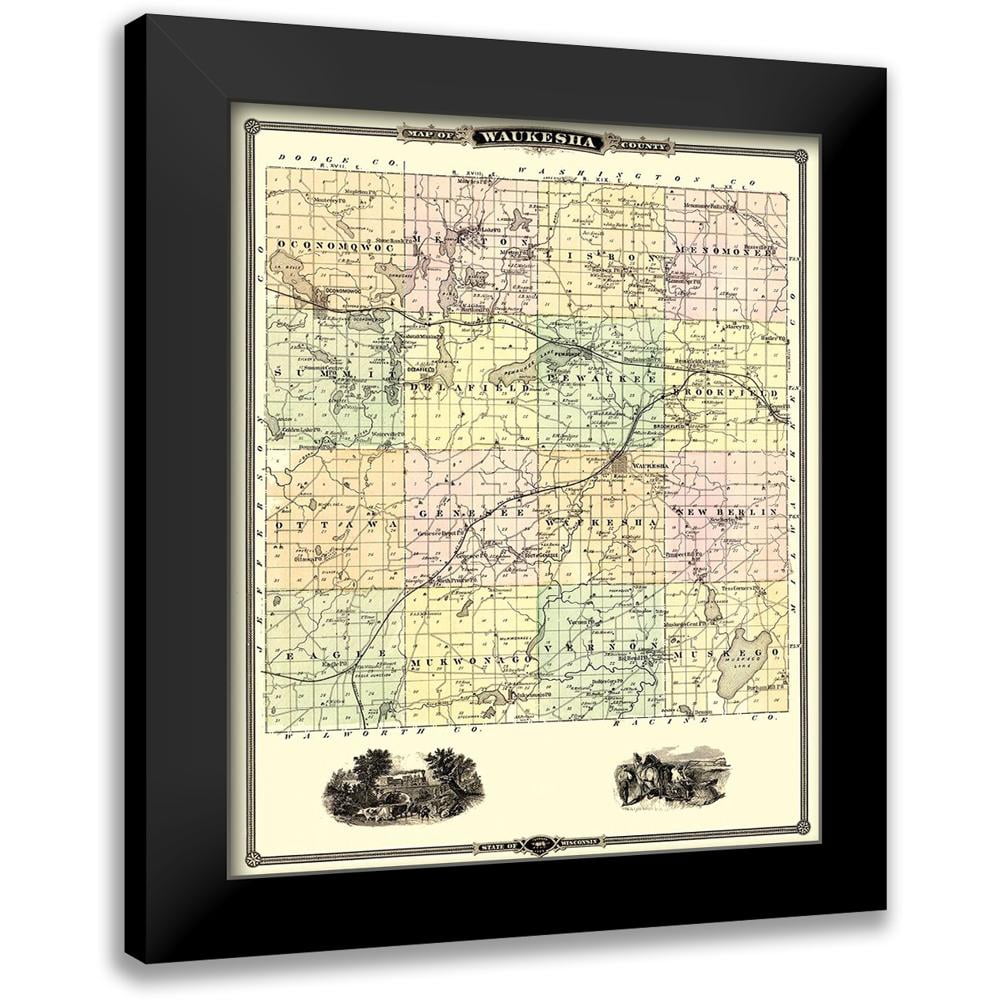 Snyder 12x14 Black Modern Framed Museum Art Print Titled Waukesha