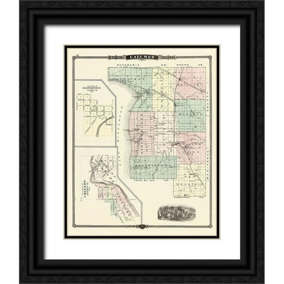 Snyder 12x14 Black Ornate Wood Framed with Double Matting Museum Art Print Titled - Calumet Wisconsin Landowner - Snyder 1878