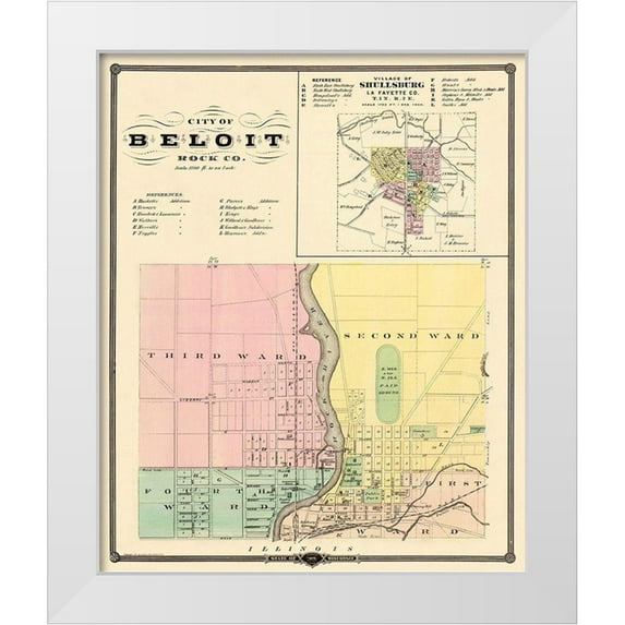 Snyder 12x14 White Modern Wood Framed Museum Art Print Titled - Beloit, Shullsburg Wisconsin Landowner