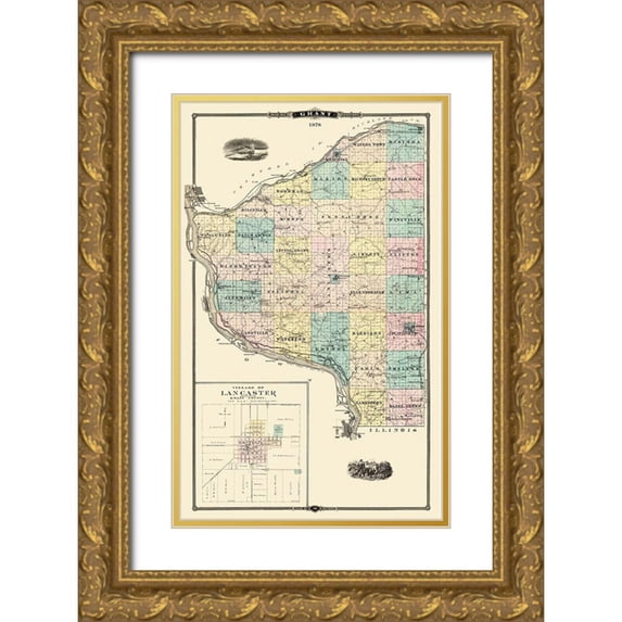 Snyder 13x18 Gold Ornate Wood Framed with Double Matting Museum Art Print Titled - Grant Wisconsin Landowner - Snyder 1878