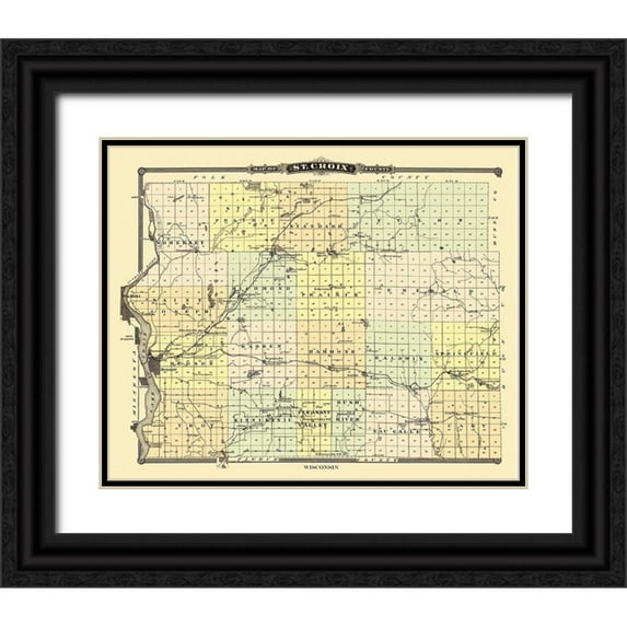 Snyder 14x12 Black Ornate Wood Framed with Double Matting Museum Art Print Titled - St. Croix Wisconsin Landowner - Snyder 1878