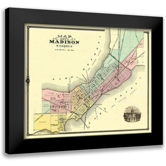 Snyder 23x20 Black Modern Framed Museum Art Print Titled - Madison Wisconsin - Snyder 1878