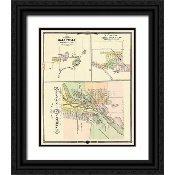 Snyder 26x31 Black Ornate Wood Framed with Double Matting Museum Art Print Titled - Centralia, Grand Rapids Wisconsin - Snyder 1878