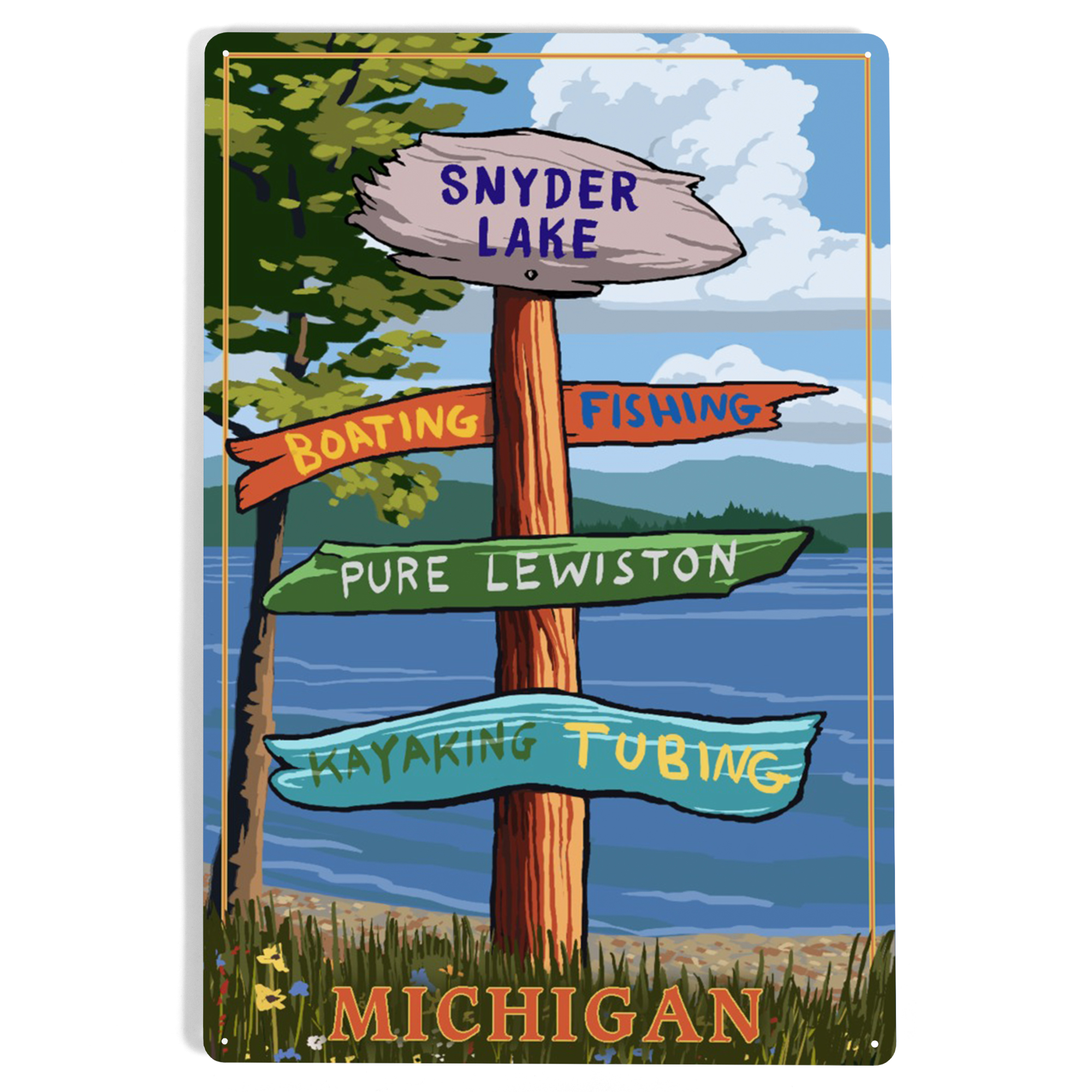 Snyder Lake, Lewiston, Michigan, Destinations Sign (12x18 Aluminum Art