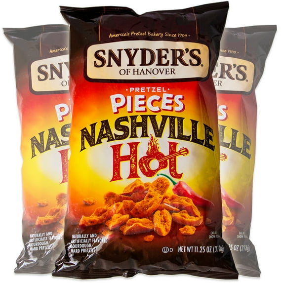 Snyder's Nashville Hot Pretzel Pieces - Fiery Hot and Crunchy Pretzel Pieces - 3, 11.25oz Bags