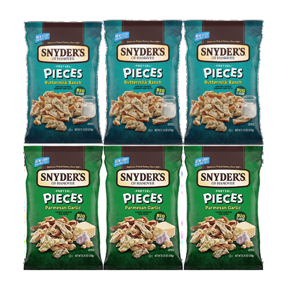Snyder's of Hanover Buttermilk Ranch & Garlic Parmesan Pretzel Pieces Variety 6-Pack