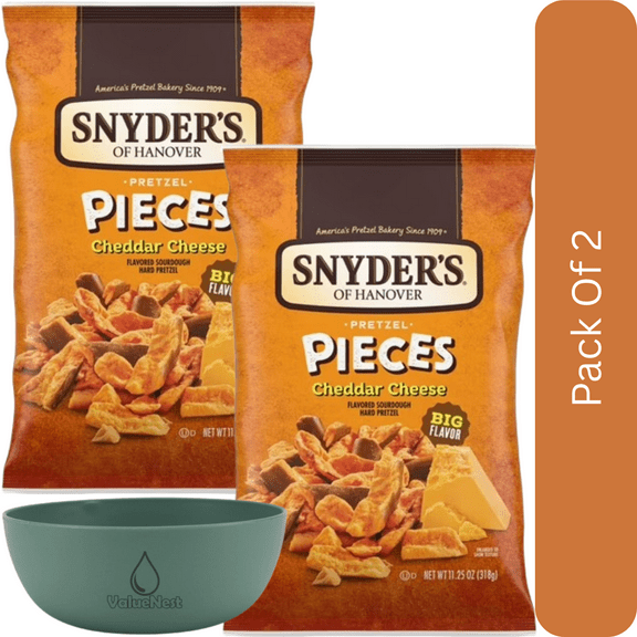 Snyder's of Hanover Cheddar Cheese Flavored Pretzel Pieces, 11.25 oz-2pk, With Olive Green Bowl By ValueNest