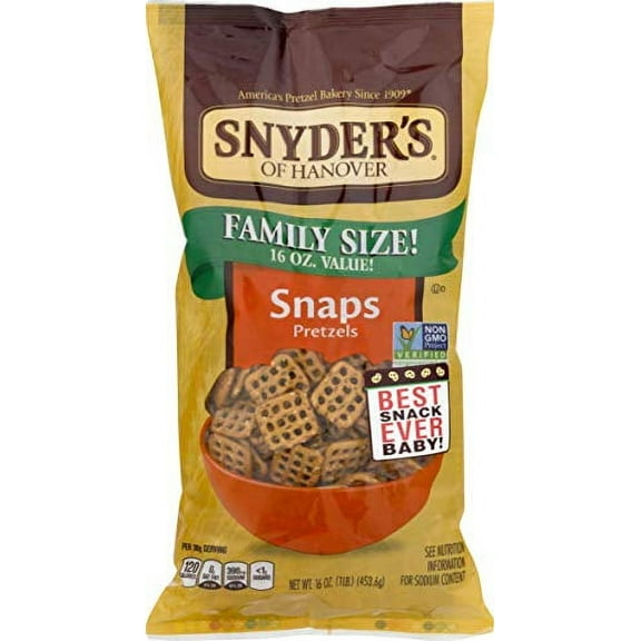 Snyder's of Hanover Family Size Pretzels 16 oz. Bags (Snaps, 3 Bags)