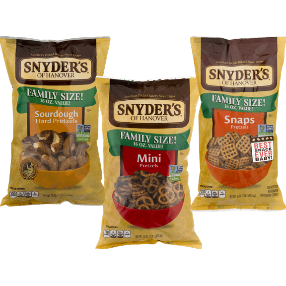 Snyder's of Hanover Family Size Pretzels 16 oz. Bags (Variety, 3 Bags)