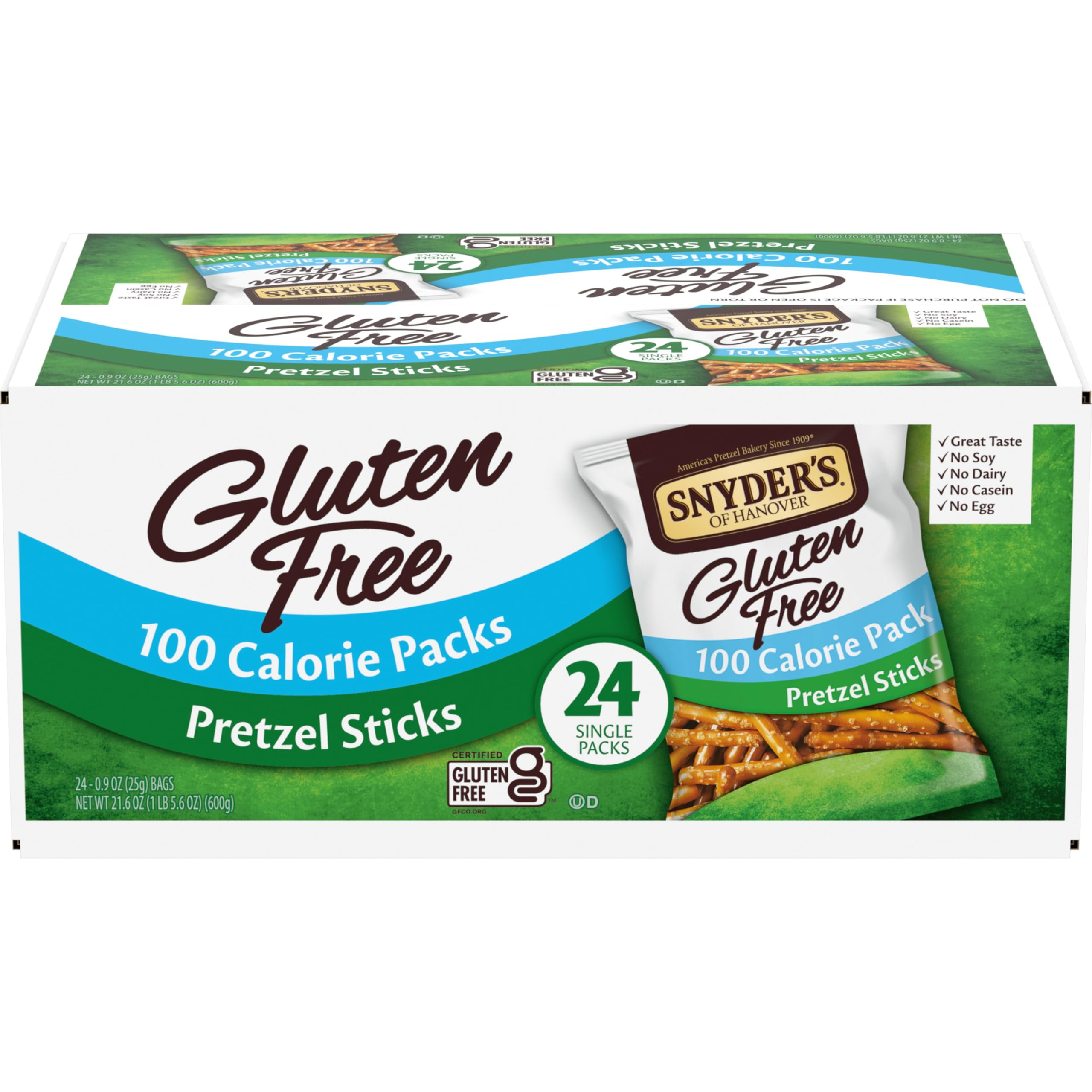 Snyder's of Hanover Gluten Free Pretzel Sticks, MDH1100 Calorie Individual Packs, 24 Ct