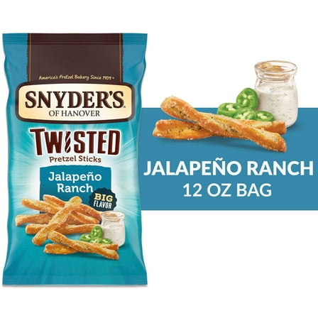 (4 pack) Snyder's of Hanover Jalapeno Ranch Flavored Twisted Pretzel Sticks, 12 oz Bag