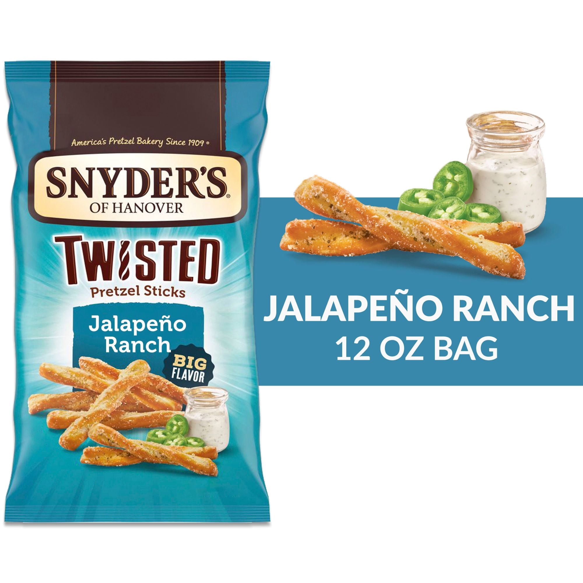 Snyder's of Hanover, Jalapeno Ranch Twisted Pretzel Sticks, 12 oz (Pack of 6)