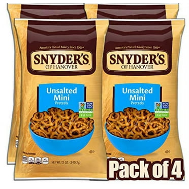 Snyder's of Hanover Mini Pretzels, Unsalted Pretzels, 12 Oz (Pack of 4)