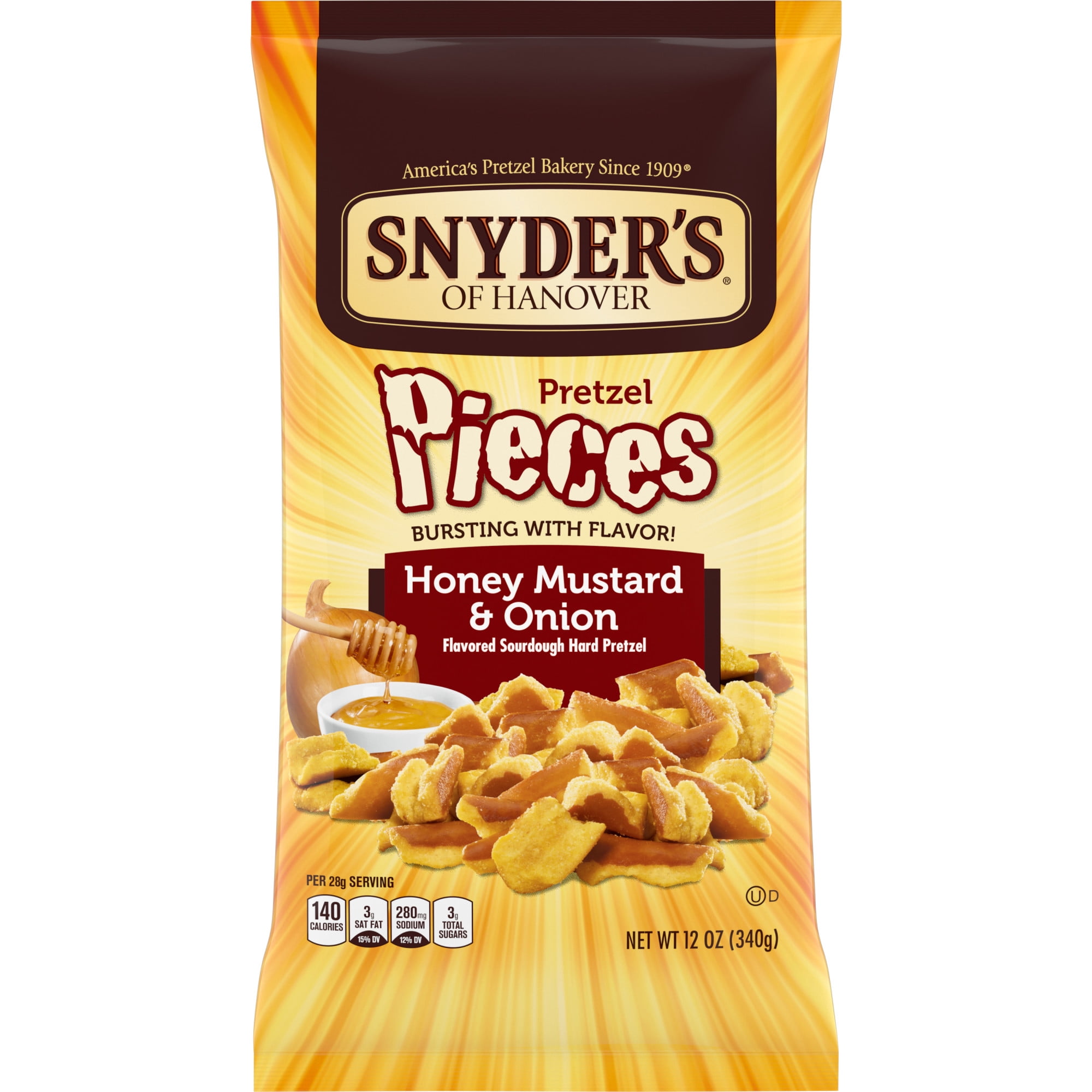 mustard and onion pretzel pieces