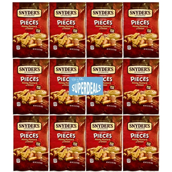 Snyder's of Hanover Pretzel Pieces, Honey Mustard Onion, 2.25 oz Pack of 12 bundled by SUPERDEALS with mystery gift in every order