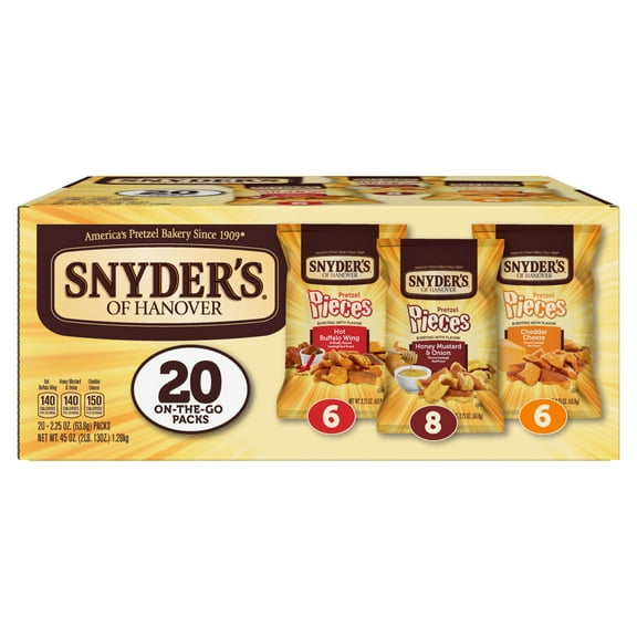 Snyder's of Hanover Pretzel Pieces, Variety Pack of Pretzels, 2.25 oz, 20 Ct
