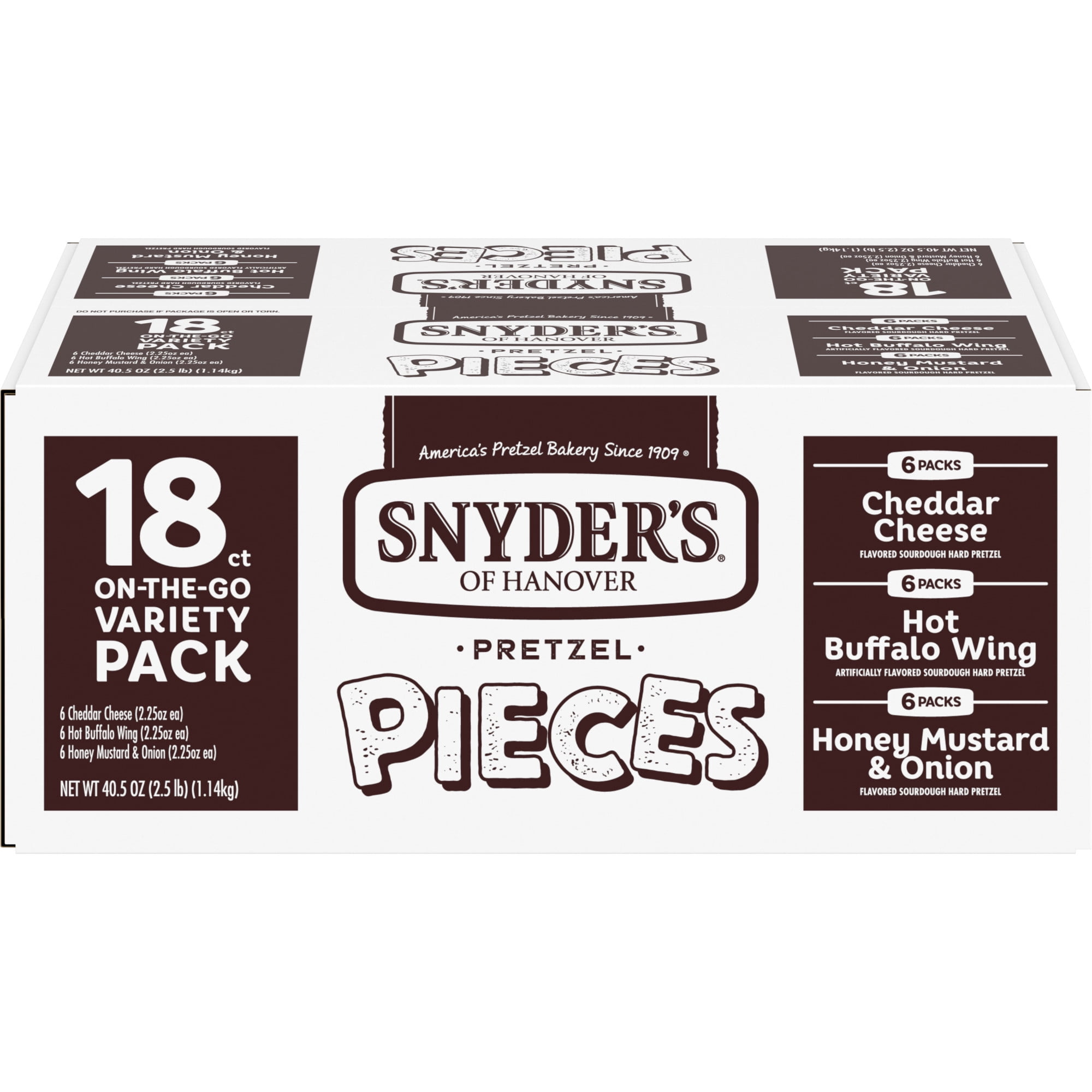 Snyder's of Hanover Pretzel Pieces, Variety Pack of Pretzels Individual Packs, 2.25 oz, 18 Ct